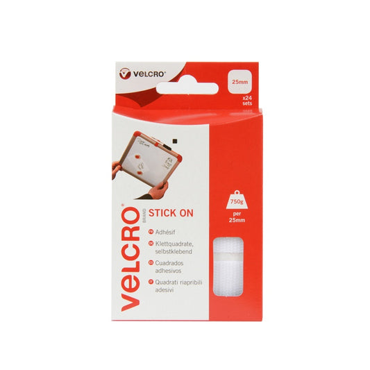 VELCRO® Stick On Squares 25mm White 24 Sets