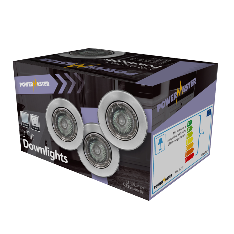 Powermaster Tilt Downlighters Pack 3 Brushed Steel IP20
