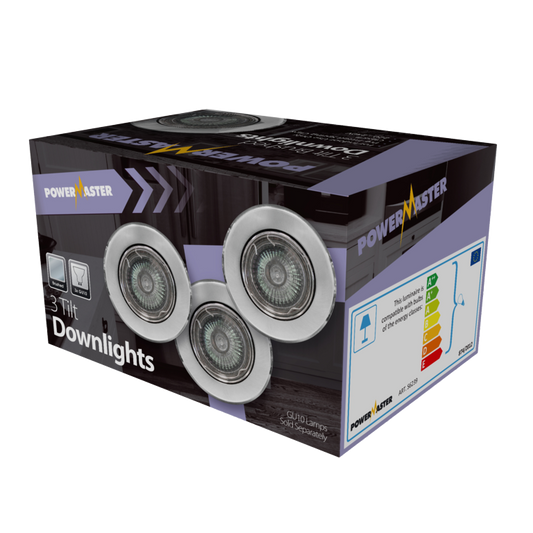 Powermaster Tilt Downlighters Pack 3 Brushed Steel IP20