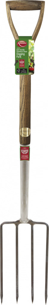 Ambassador Ash Handle Stainless Steel Digging Fork Length: 105cm