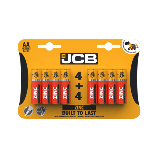 JCB Zinc Batteries 4 Plus 4 AA