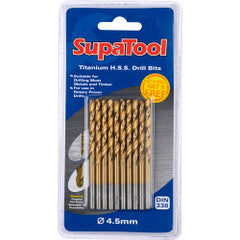 SupaTool Titanium Coated HSS Drill Bits 4.5x80mm 10 Piece