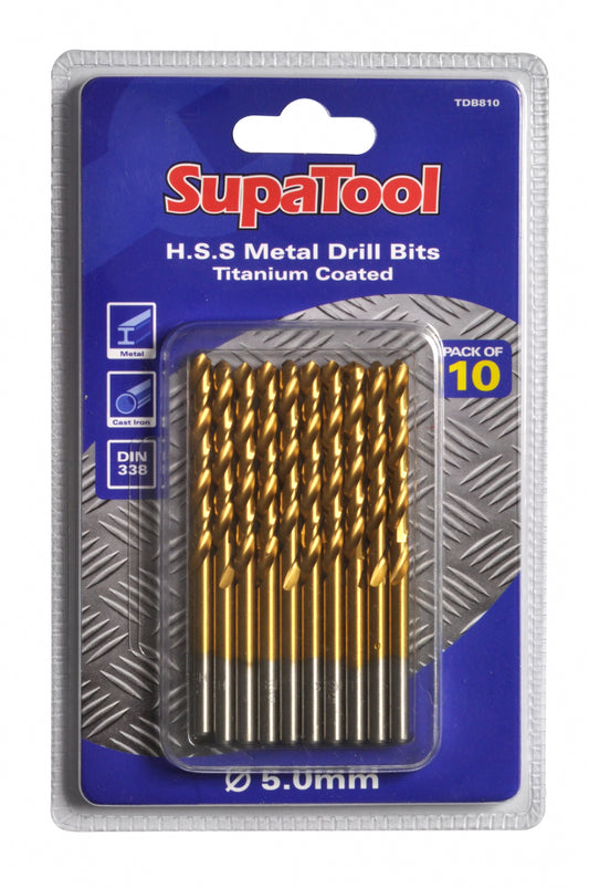 SupaTool Titanium Coated HSS Drill Bits 5x86mm 10 Piece