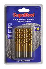 SupaTool Titanium Coated HSS Drill Bits 5x86mm 10 Piece