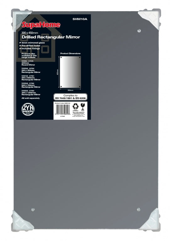 SupaHome Drilled Rectangular Mirror 300x450mm