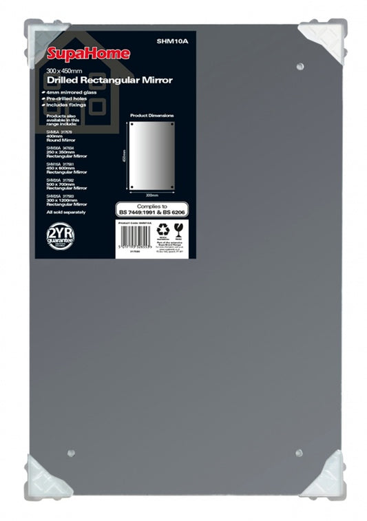 SupaHome Drilled Rectangular Mirror 300x450mm