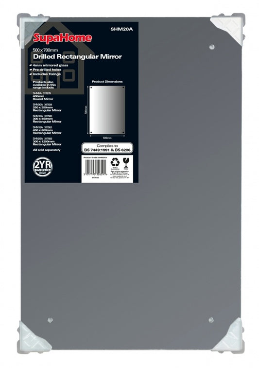 SupaHome Drilled Rectangular Mirror 500x700mm