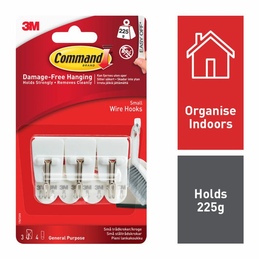 Command™ Small Wire Hooks 3 Hooks, 4 Small Strips