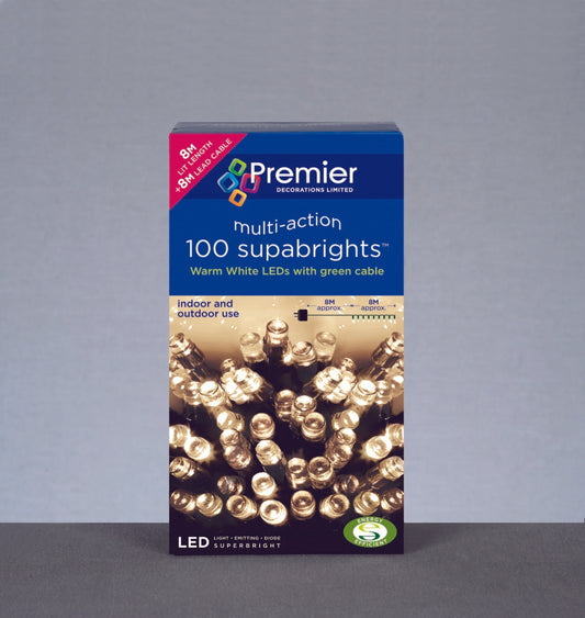 Premier Multi Action Supabrights With Timer 100 LED White/Green