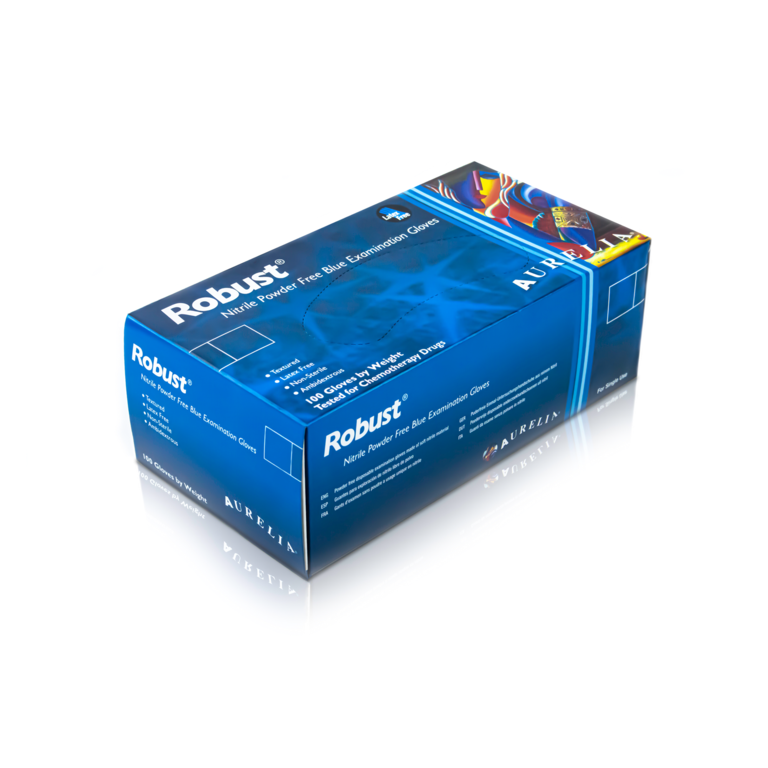 Aurelia Robust Nitrile Powder Free Blue Disposable Gloves Medium Pack 100