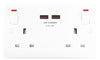 BG 2 Gang 13a Switched Socket With Outboard Rockers + 2 x USB (2.1A) White