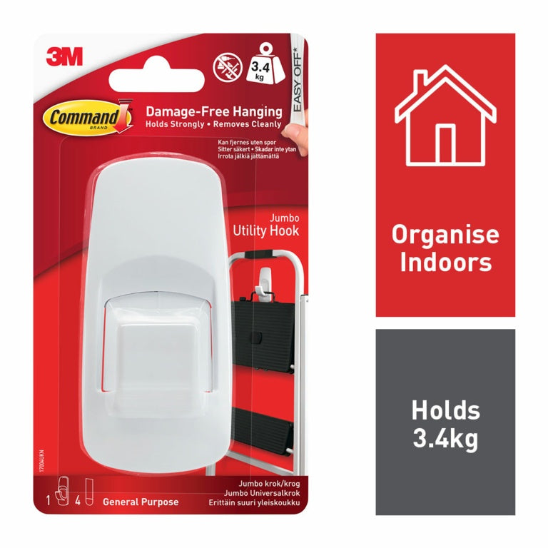 Command™ Jumbo Utility Hook 1 Hook, 4 Large Strips