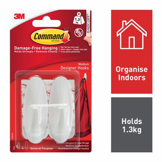 Command™ Medium Designer Hooks 2 Hooks, 4 Medium Strips