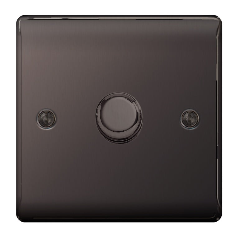 BG 1 Gang 2 Way Push Dimmer Switch 400w Black Metal