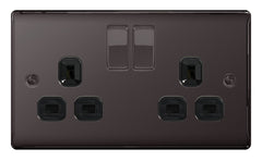 BG 13a 2 Gang Switch Socket Black Nickel With Black Inserts