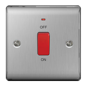BG Neon Single Switch 45a Double Pole Brushed Steel