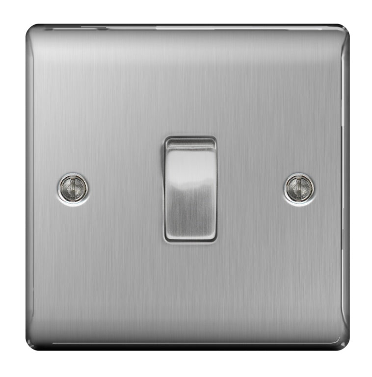 BG Brushed Steel 10ax Plate Switch 2 Way 1 Gang
