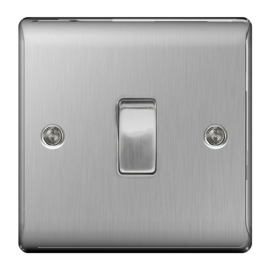 BG Brushed Steel 10ax Plate Switch 2 Way 1 Gang