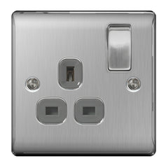 BG Brushed Steel Switched Socket 13a 1 Gang