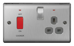 BG Switched Neon Socket 13a Double Pole Brushed Steel