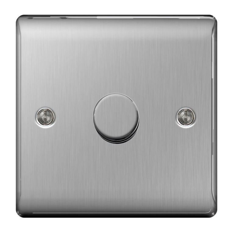 BG Brushed Steel 2way Push 400w 1 Gang