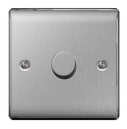 BG Brushed Steel 2way Push 400w 1 Gang