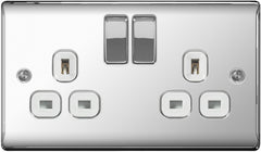 BG 13a 2 Gang Switch Socket Polished Chrome With White Inserts