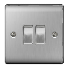 BG Brushed Steel 10ax Plate Switch 2 Way 2 Gang