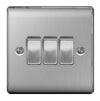 BG Brushed Steel 10ax Plate Switch 2 Way 3 Gang