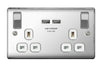 BG 13a 2 Gang Switch Socket & USB Brushed Steel With White Inserts