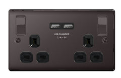 BG 13a 2 Gang Switch Socket & USB Black Nickel With Black Inserts