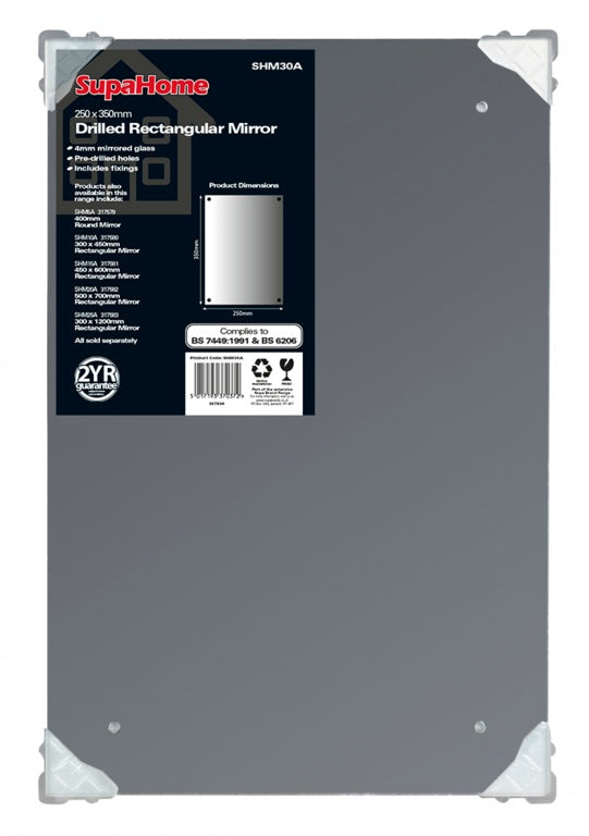 SupaHome Drilled Rectangular Mirror 250x350mm