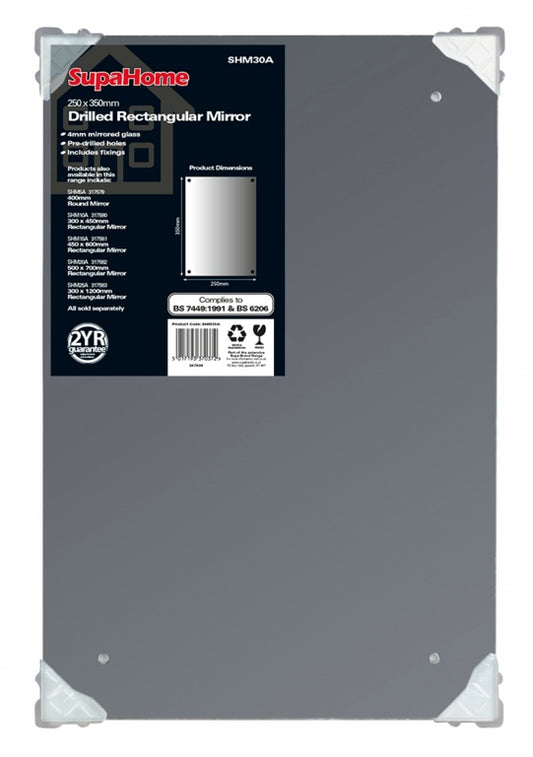 SupaHome Drilled Rectangular Mirror 250x350mm