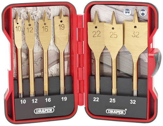 Draper Titanium Nitride Coated Flat Wood Bit Set 7 Piece