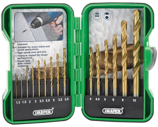 Draper Titanium Nitride Coated HSS Drill Bit Set 15 Piece
