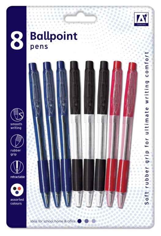 A Star Ballpoint Pens With Grips Pack 8