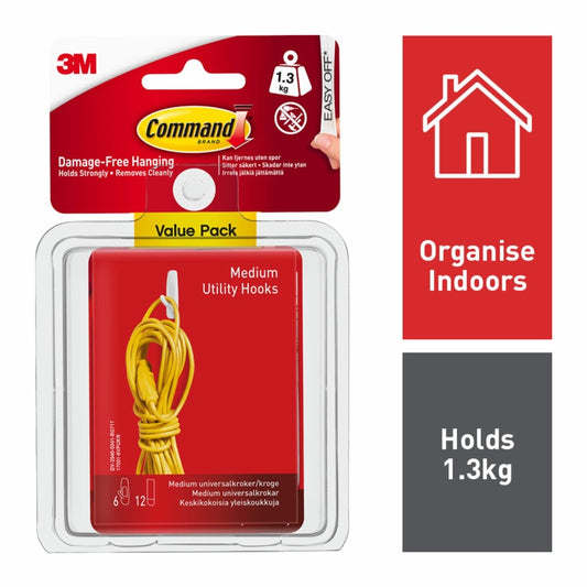 Command™ Medium Utility Hook Value Pack 6 Hooks, 12 Medium Strips