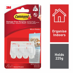 Command™ Micro Hooks 3 Hooks, 4 Small Strips