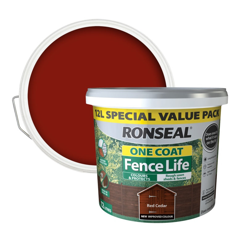 Ronseal One Coat Shed & Fence Protector 12L Red Cedar