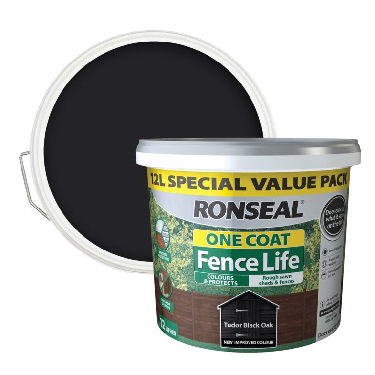 Ronseal One Coat Shed & Fence Protector 12L Tudor Black Oak
