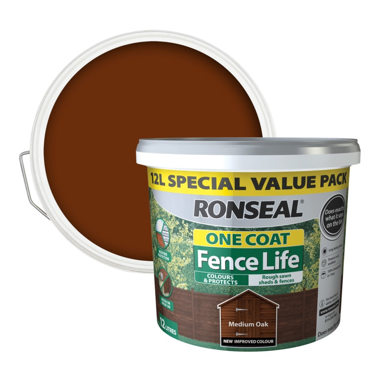 Ronseal One Coat Fence Life 12L Medium Oak