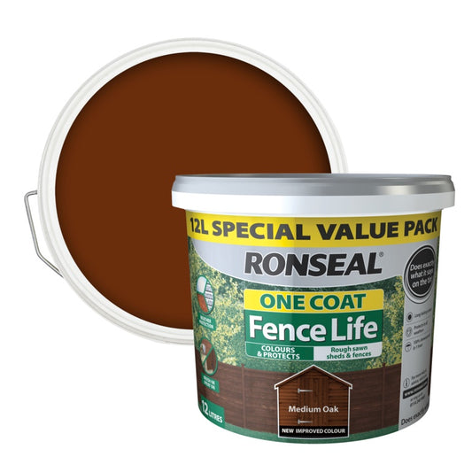 Ronseal One Coat Fence Life 12L Medium Oak