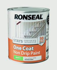 Ronseal Stays White One Coat Non Drip Paint 750ml White Matt