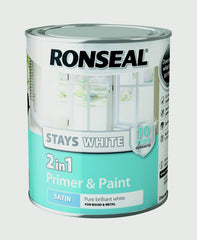 Ronseal Stays White 2in1 Primer & Paint 750ml White Satin