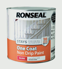 Ronseal Stays White One Coat Non Drip Paint 2.5L White Gloss