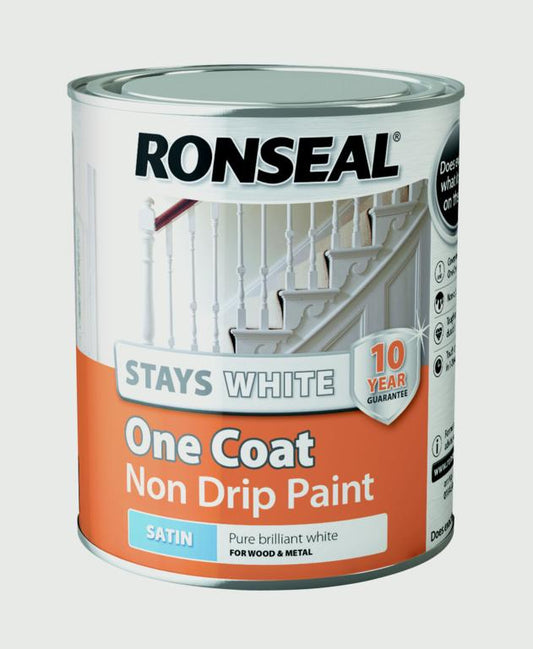 Ronseal Stays White One Coat Non Drip Paint 750ml White Gloss