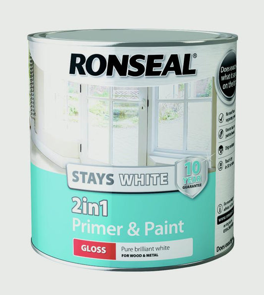 Ronseal Stay White 2in1 Primer & Paint 2.5L White Gloss