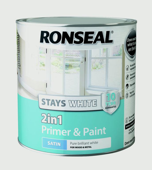 Ronseal Stays White 2in1 Primer & Paint 2.5L White Satin