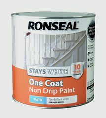 Ronseal Stays White One Coat Non Drip Paint 2.5L White Satin