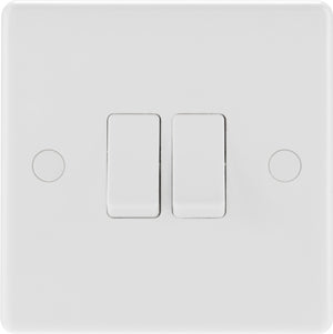 BG 2 Gang 2 Way White Round Edge Switch 10a